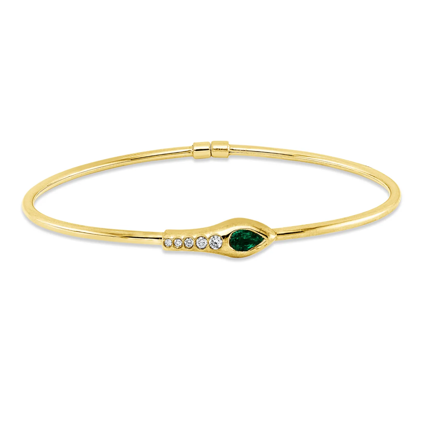 Armreif aus 750 Gelbgold Smaragd 0,25ct grün 5 Brillanten 0,07ct F-VSI 49x59mm