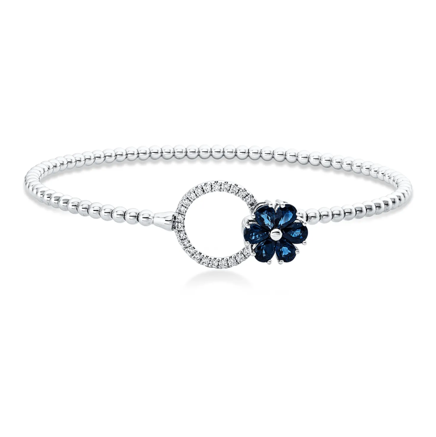Armreif aus 750 Weißgold 6 Saphire 1,38ct blau 22 Brillanten 0,17ct F-VSI 47x57mm