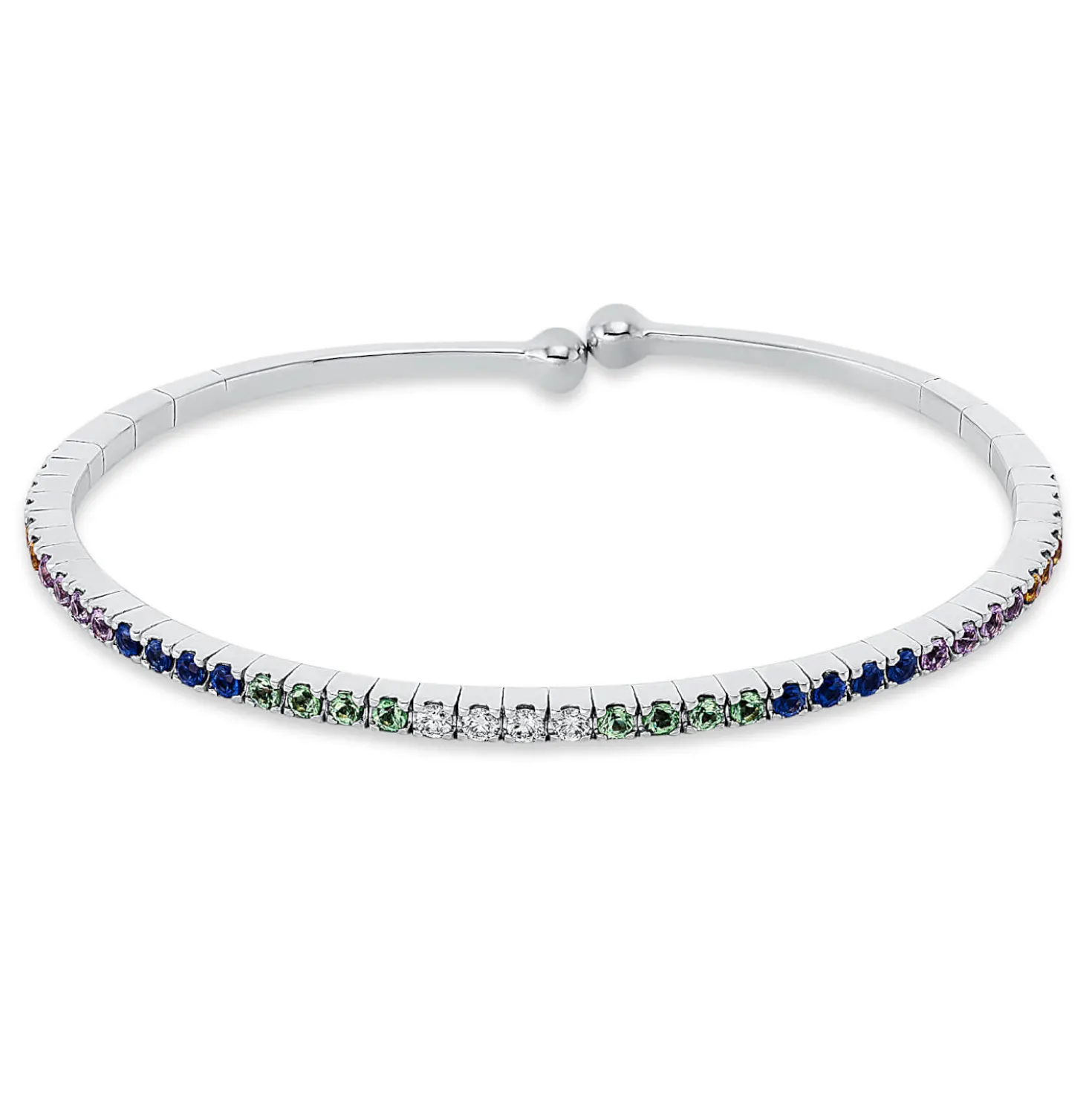Armreif aus 750 Weißgold 36 Saphire 1,6ct mehrfarbig 4 Brillanten 0,14ct TW-VSI/SI