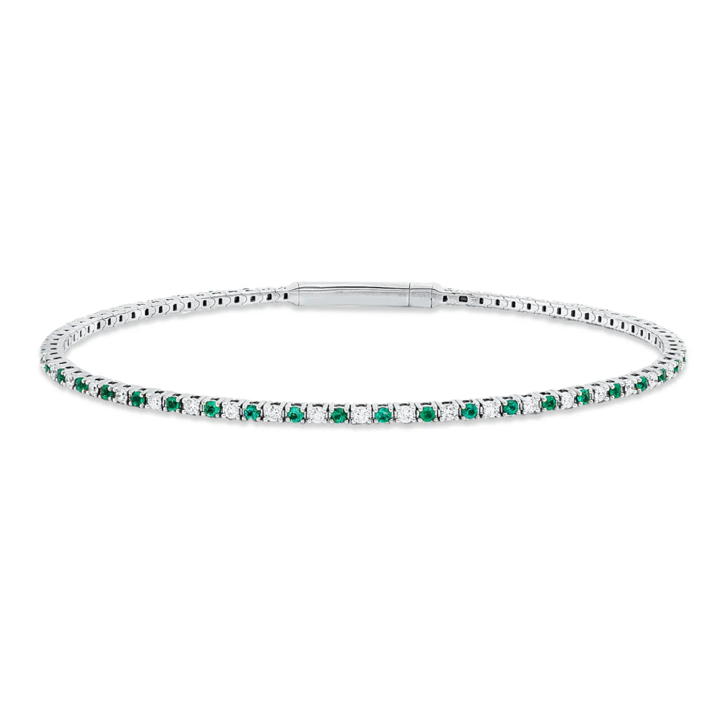 Armreif aus 750 Weißgold 42 Smaragde 0,59ct grün 41 Brillanten 0,5ct TW-SI