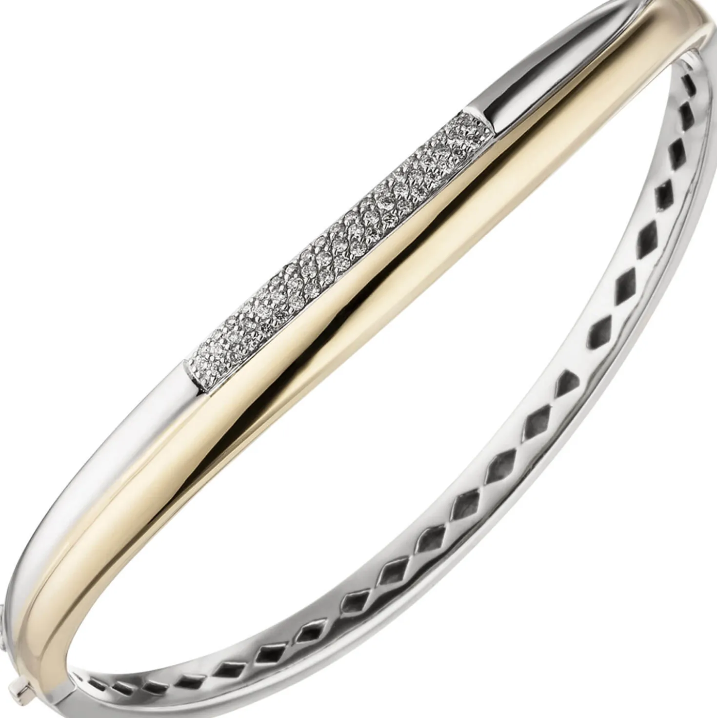 Armreif ovaler Armband mit 55 Diamanten 0.328Ct W/SI 585 Gold Gelbgold Weißgold