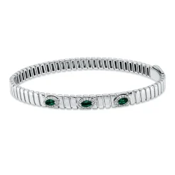 Armreif 750 Weißgold 3 Smaragde 0,26ct grün 42 Brillanten 0,09ct F-VSI 45x57mm