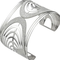 Armspange offener Armreif Armband mit Bogen-Muster, breit glitzernd, Edelstahl