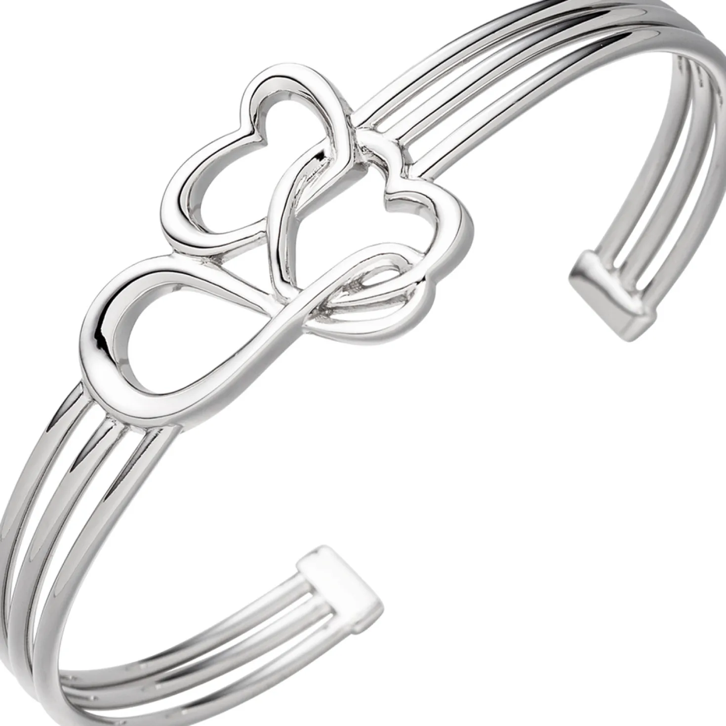 Armspange offener Armreif Armband mit 2 Herzen & Unendlichkeit Symbol 925 Silber