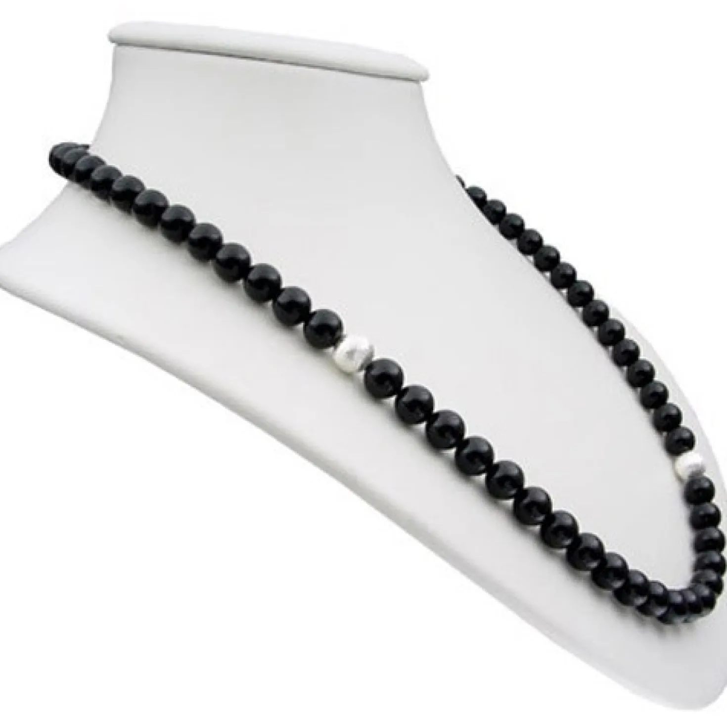 Asymmetrische Halskette aus Onyx & 925 Silber, schwarz