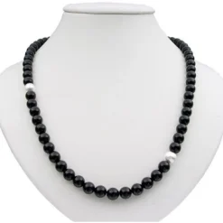 Asymmetrische Halskette aus Onyx & 925 Silber, schwarz