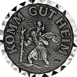 Autoplakette 'KOMM GUT HEIM' Christopherus aus 925 Silber oxydiert mit Magnet