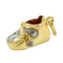 Babyschuh - Anhänger 12x7x6mm aus 375 Gelbgold teil-rhodiniert Kinder