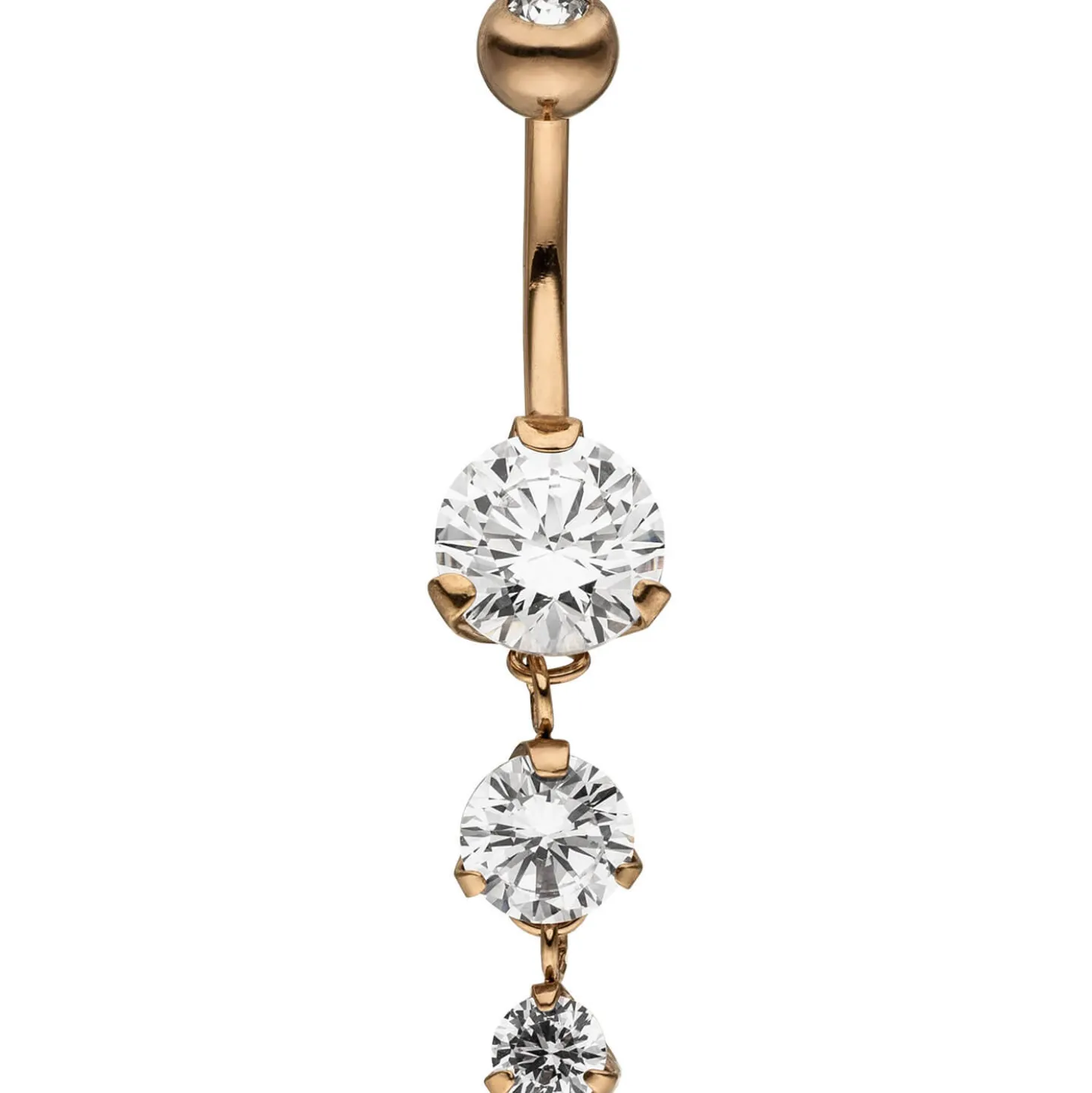 Bauchnabelpiercing Piercing Edelstahl rotvergoldet mit 4 Zirkonia weiß beweglich