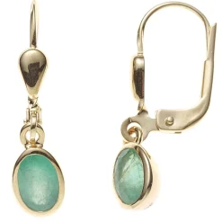 Boutons Ohrhänger 5,2x22,6mm Ohrringe aus 585 Gold Gelbgold Smaragd oval Damen