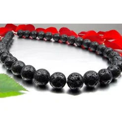 Breite Kette Halskette aus echter Lava mit Poren schwarz Ø 14mm 925 Silber 50cm