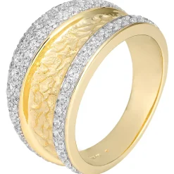 Breiter Ring aus 585 Gelbgold teilrhodiniert 77 Diamanten Brillanten 1,04 Ct W-SI