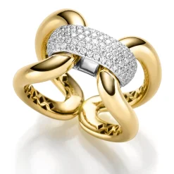 Breiter Ring aus 750 Gold gelb/weiß mit Diamant-Brillanten 0,58 ct TW-SI