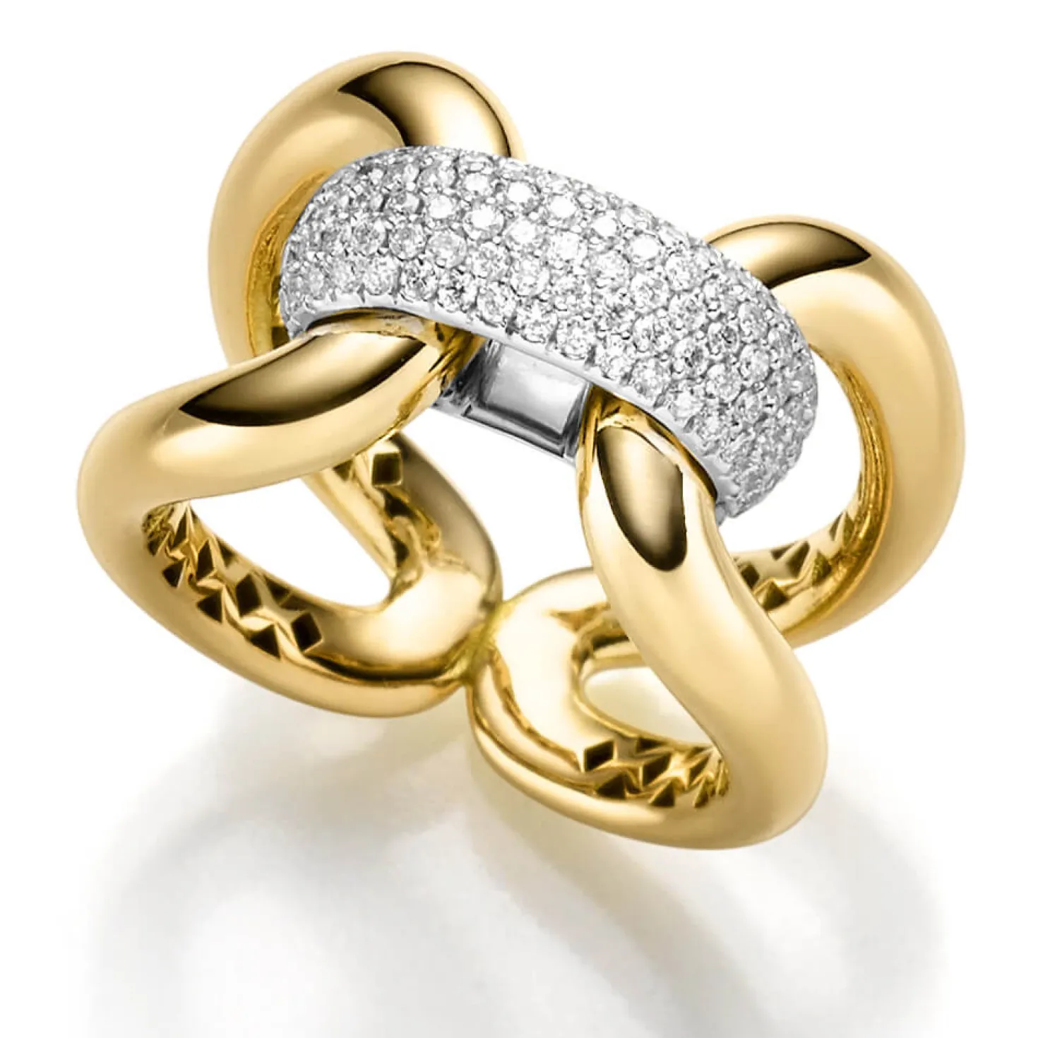 Breiter Ring aus 750 Gold gelb/weiß mit Diamant-Brillanten 0,58 ct TW-SI