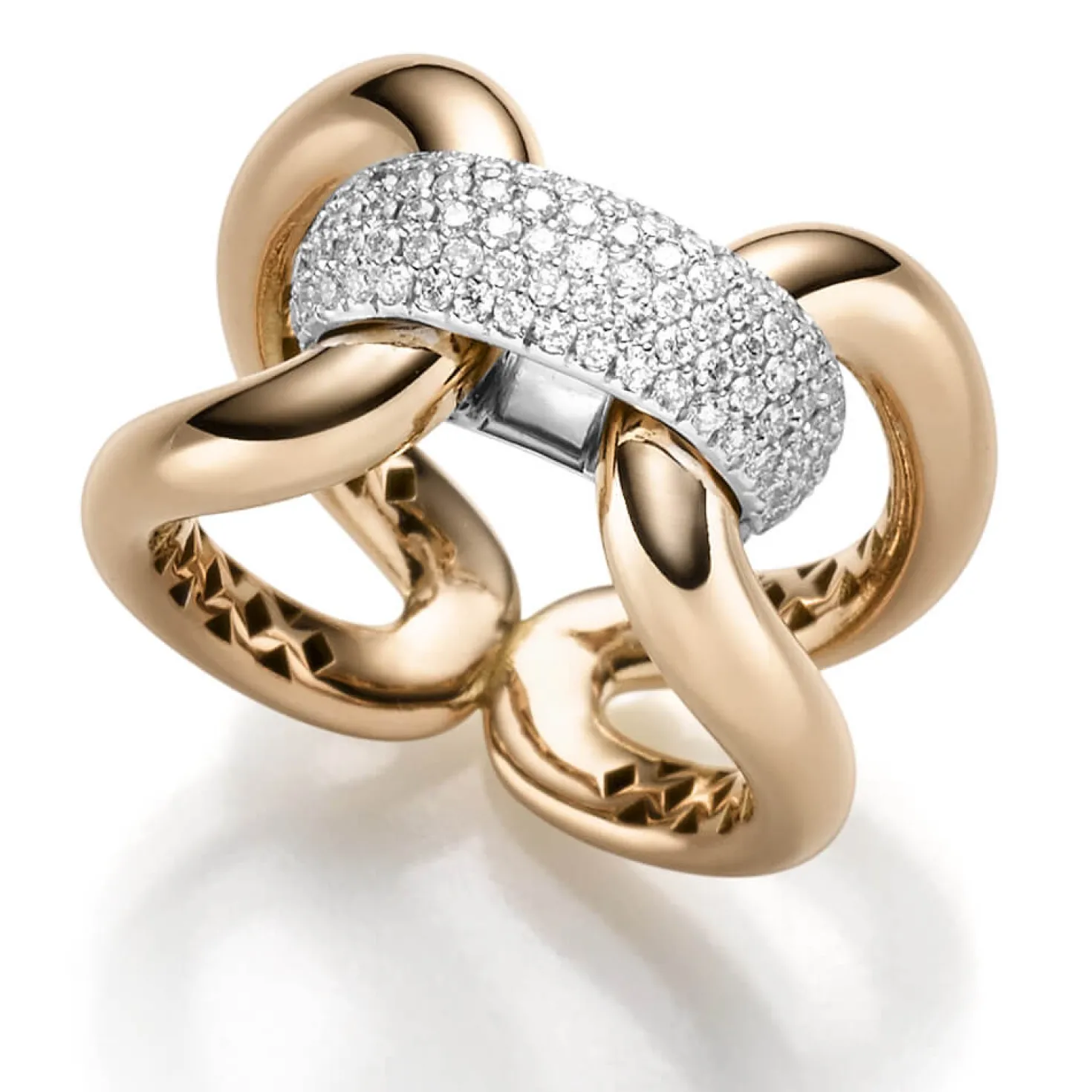 Breiter Ring aus 750 Gold rot/weiß mit Diamant-Brillanten 0,58 ct TW-SI