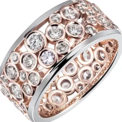 Breiter Ring aus 925 Silber bicolor vergoldet mit 55 weißen Zirkonia Fingerring
