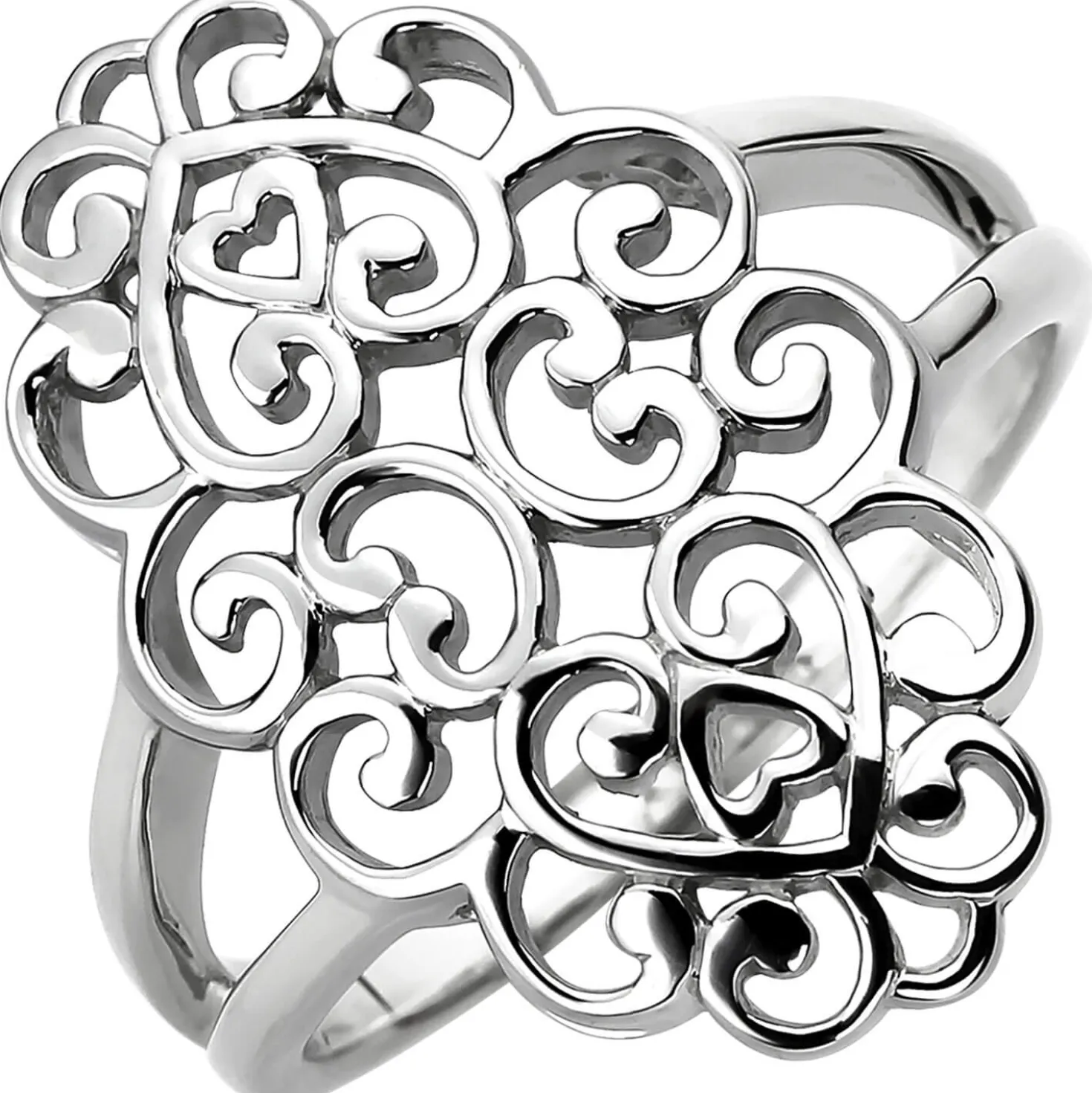 Breiter Ring aus 925 Silber mit Ornament aus Herzen Fingerring Damen