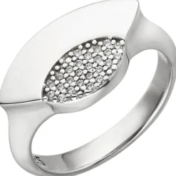 Breiter Ring aus 925 Silber mit 25 weißen Zirkonia rhodiniert glänzend Damen