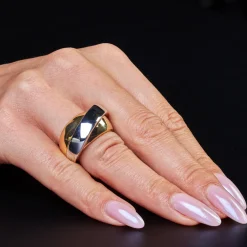 Breiter Ring Damenring aus 585 Gold Gelbgold & Weißgold bicolor glänzend B:14mm