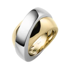 Breiter Ring Damenring aus 585 Gold Gelbgold & Weißgold bicolor glänzend B:14mm