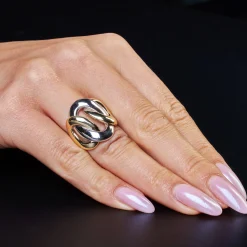 Breiter Ring Damenring aus 585 Gold gelb/weiß gekreutzt glänzend B:23mm