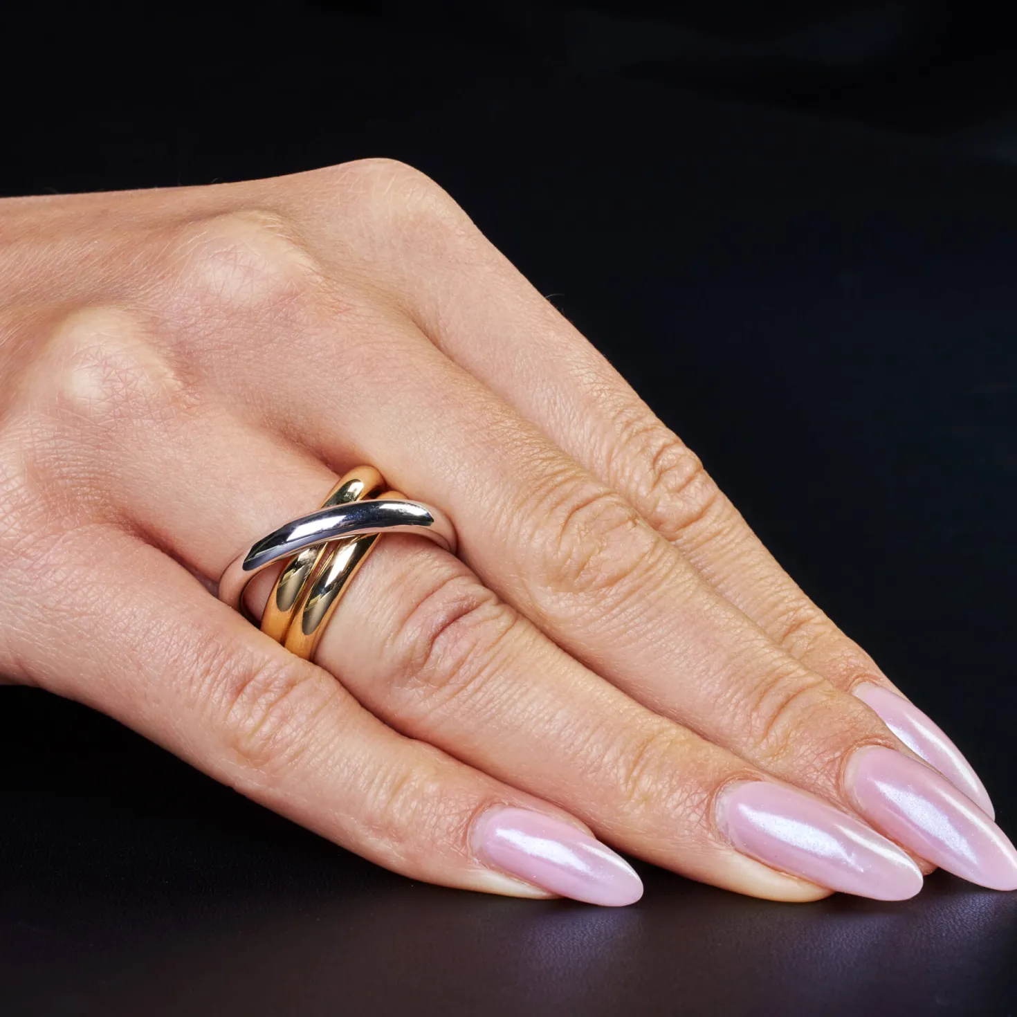 Breiter Ring Damenring aus 585 Gold gelb/weiß gekreutzt glänzend B:12mm
