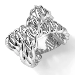 Breiter Ring Damenring aus 585 Gold Weißgold Breite 18mm gekreuzt