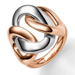 Breiter Ring Damenring aus 585 Gold weiß/rot gekreutzt glänzend B:23mm