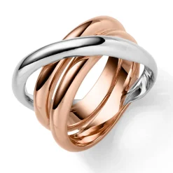 Breiter Ring Damenring aus 585 Gold weiß/rot gekreutzt glänzend B:12mm