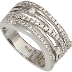 Breiter Ring Damenring aus 925 Silber & Zirkonia weiß Fingerring