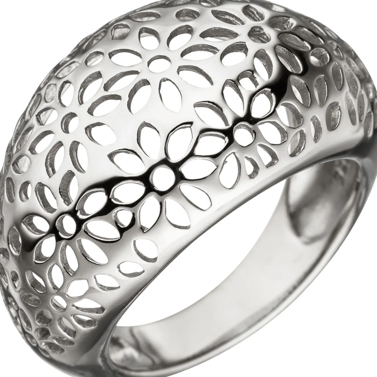 Breiter Ring Damenring Blumen Muster aus echtem 925 Silber mit Wölbung