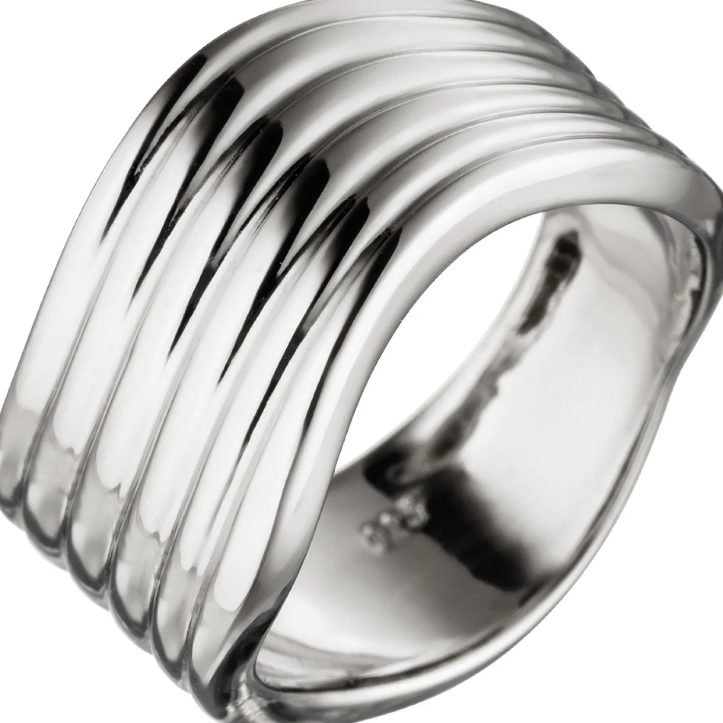 Breiter Ring Damenring gewellt aus echtem 925 Sterling Silber Silberring