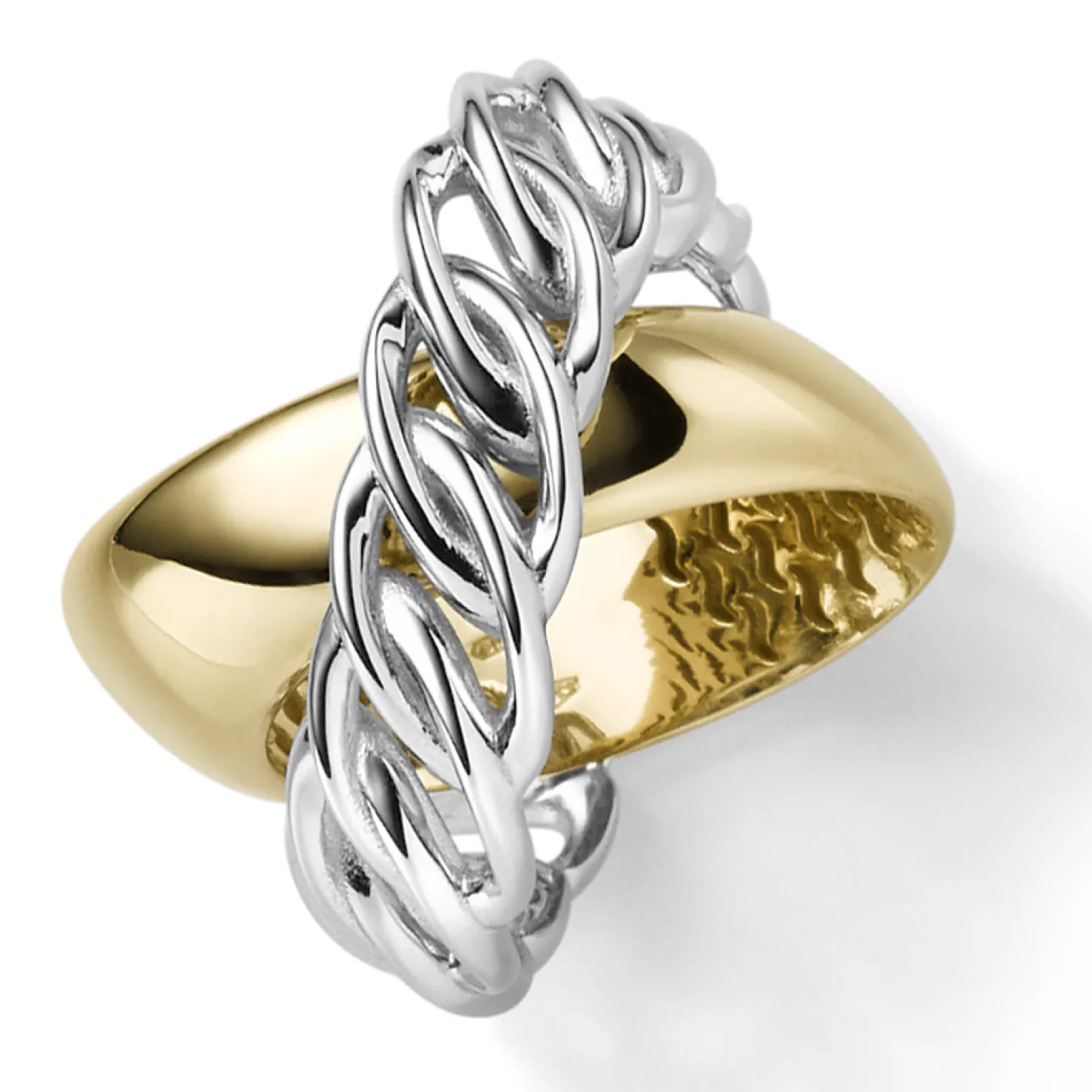Breiter Ring Damenring 585 Gold Gelbgold Weißgold bicolor Breite 18mm gekreuzt