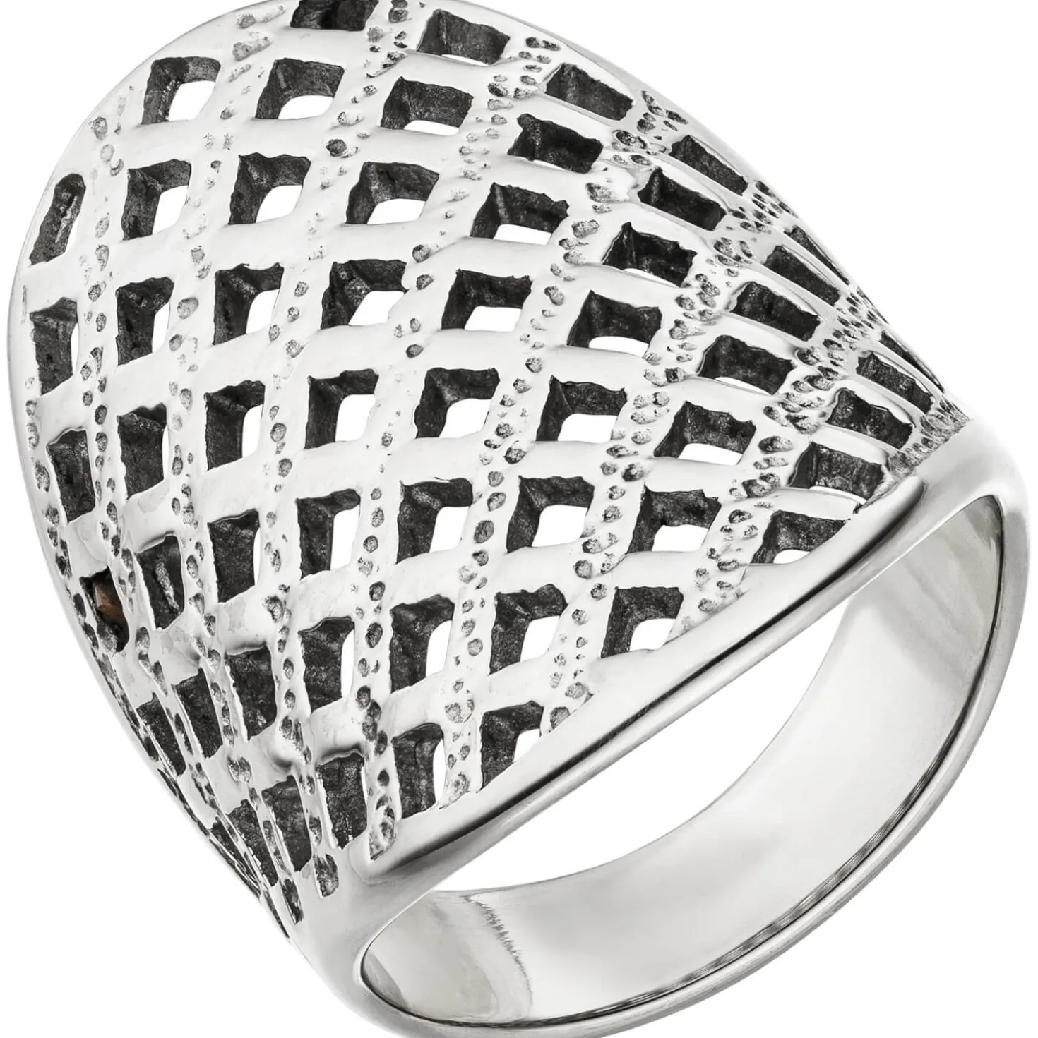 Breiter Ring Damenring mit Gitter-Struktur Edelstahl Breite 30,3mm Edelstahlring