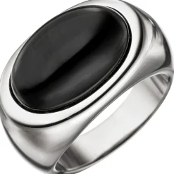 Breiter Ring Damenring mit Onyx oval schwarz 925 Silber Onyxring Fingerring