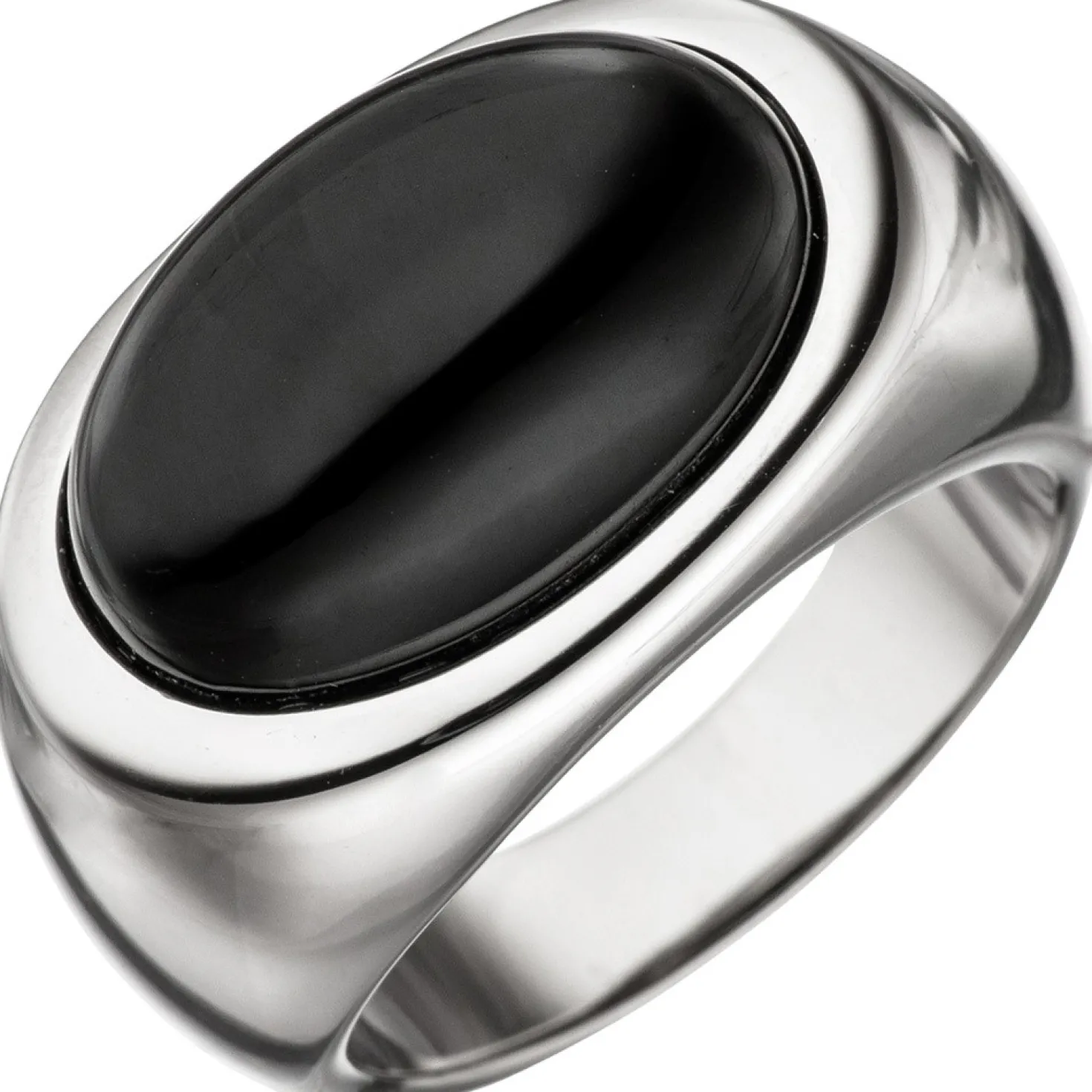 Breiter Ring Damenring mit Onyx oval schwarz 925 Silber Onyxring Fingerring