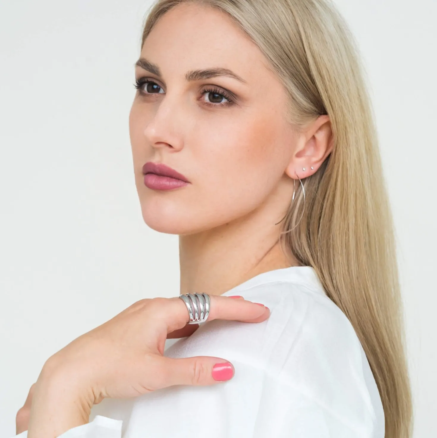 Breiter Ring Damenring mit Wölbungen 21mm breit 925 Silber rhodiniert Damen