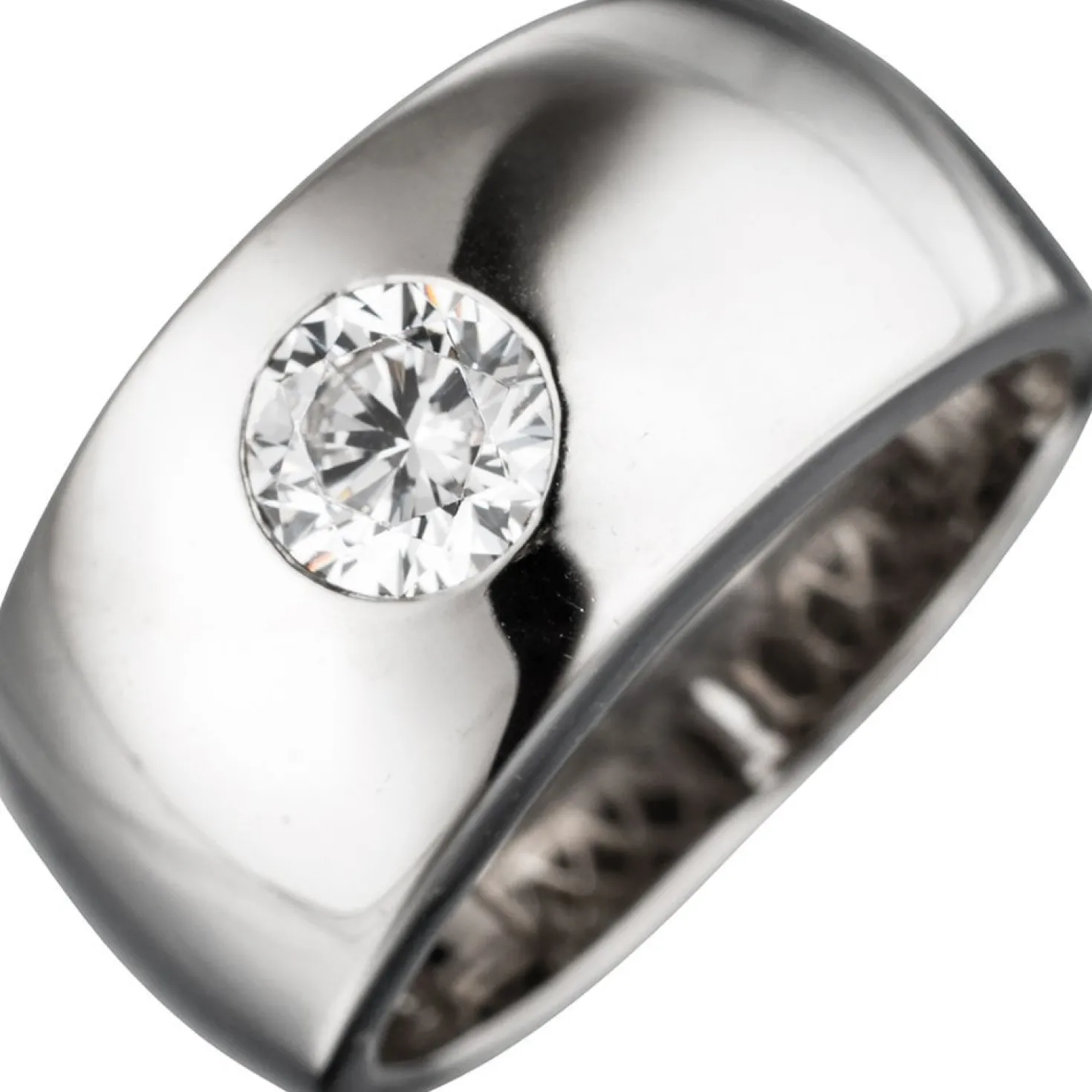 Breiter Ring Damenring mit Zirkonia weiß, glänzend, 925 Silber Silberring