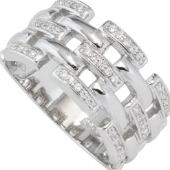 Breiter Ring Damenring mit Zirkonia weiß, 925 Silber rhodiniert, Silberring