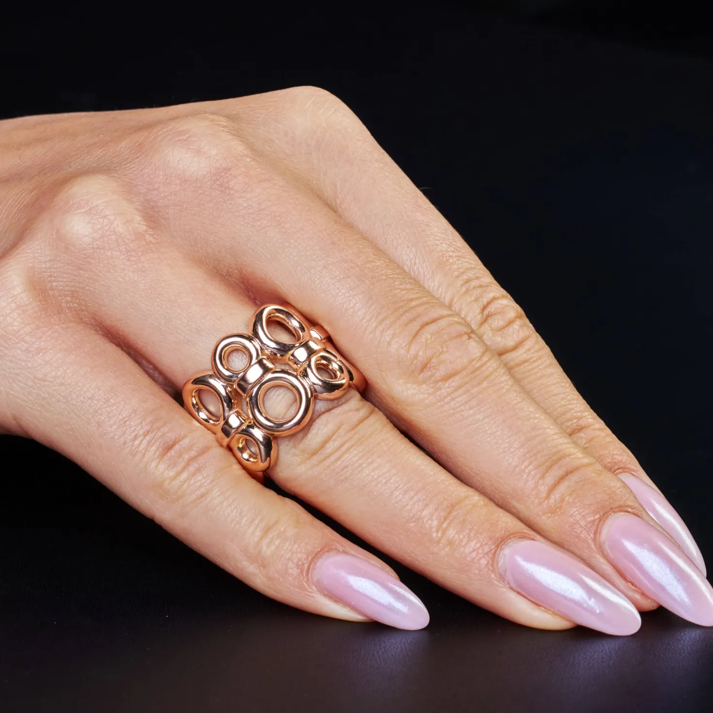 Breiter Ring mit Kreisen 585 Gold Rotgold glänzend Breite 19mm