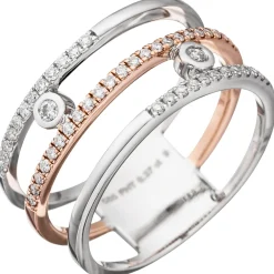 Breiter Ring 3-reihig 49 Brillanten 0.37Ct W/SI 585 Gold Weißgold Rotgold