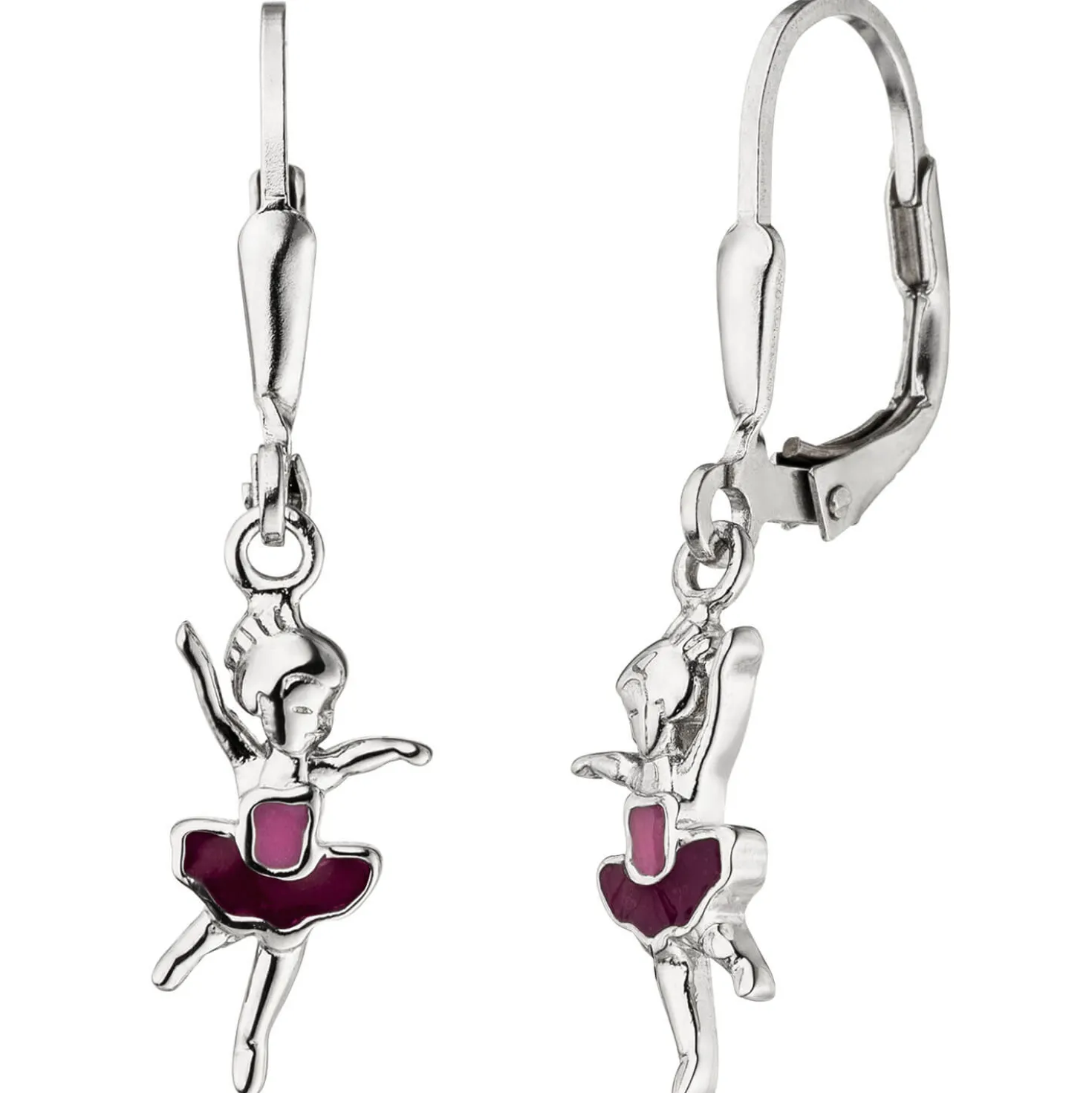 Brisur -Ohrhänger Boutons Tänzerin Ballerina mit pink-lila Lackierung 925 Silber