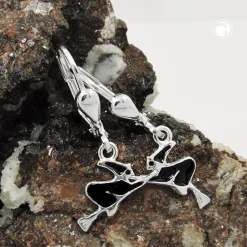 Brisur Ohrhänger 24x12mm Ohrringe Hexe auf dem Besen schwarz lackiert 925 Silber