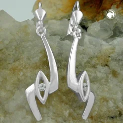 Brisur Ohrhänger 36x8mm Ohrringe mit Zirkonia schlicht echtes 925 Silber Damen