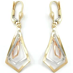Brisur Ohrhänger 40x16mm Ohrringe Rhomben 375 Gold tricolor Gelb Rot Weiß Damen