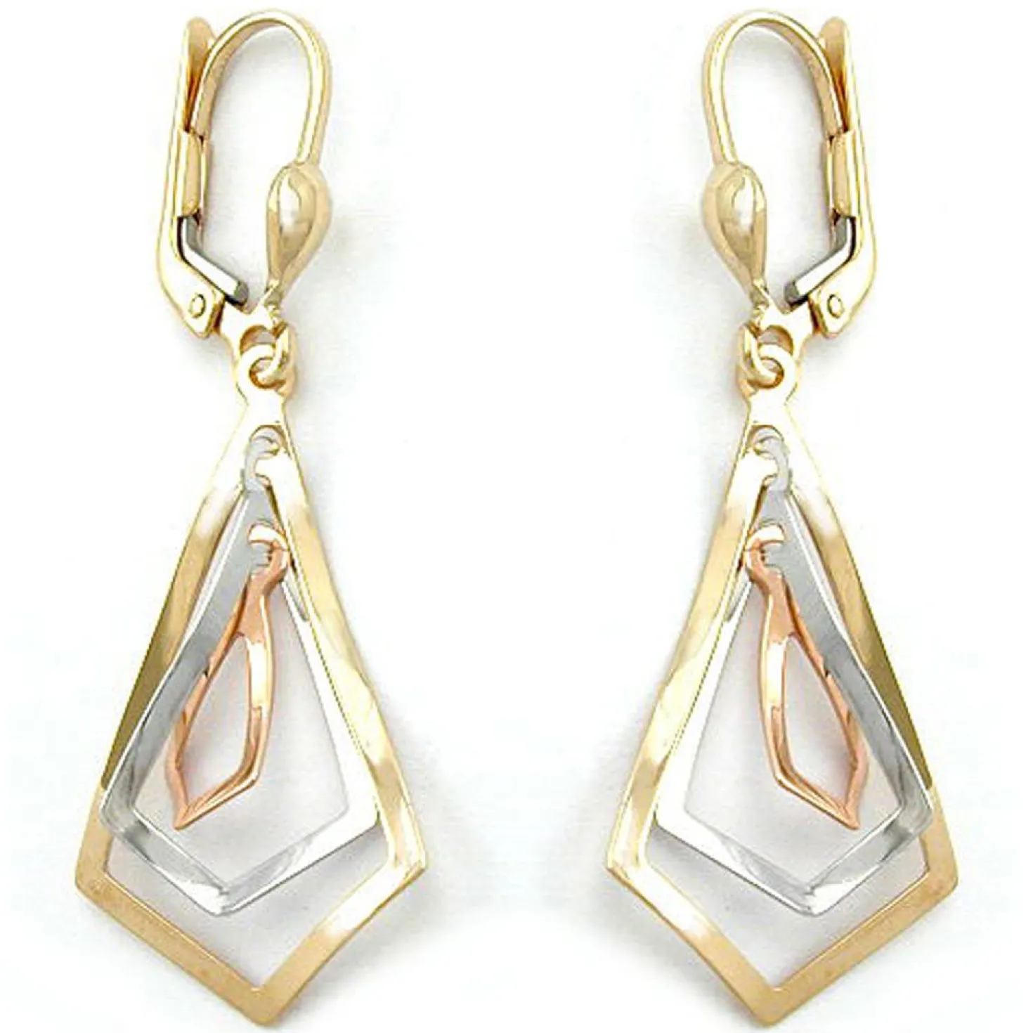 Brisur Ohrhänger 40x16mm Ohrringe Rhomben 375 Gold tricolor Gelb Rot Weiß Damen