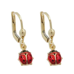 Brisur Ohrringe Ohrhänger 24x6mm Marienkäfer rot-schwarz 375 Gold Gelbgold