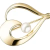 Brosche Perlenbrosche Goldbrosche mit Süßwasser-Zuchtperle weiß, 585 Gelbgold