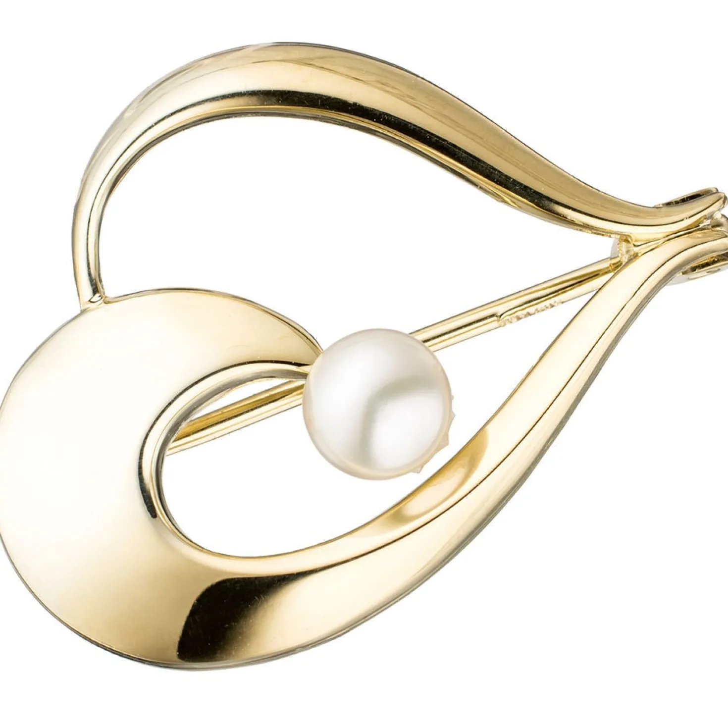 Brosche Perlenbrosche Goldbrosche mit Süßwasser-Zuchtperle weiß, 585 Gelbgold