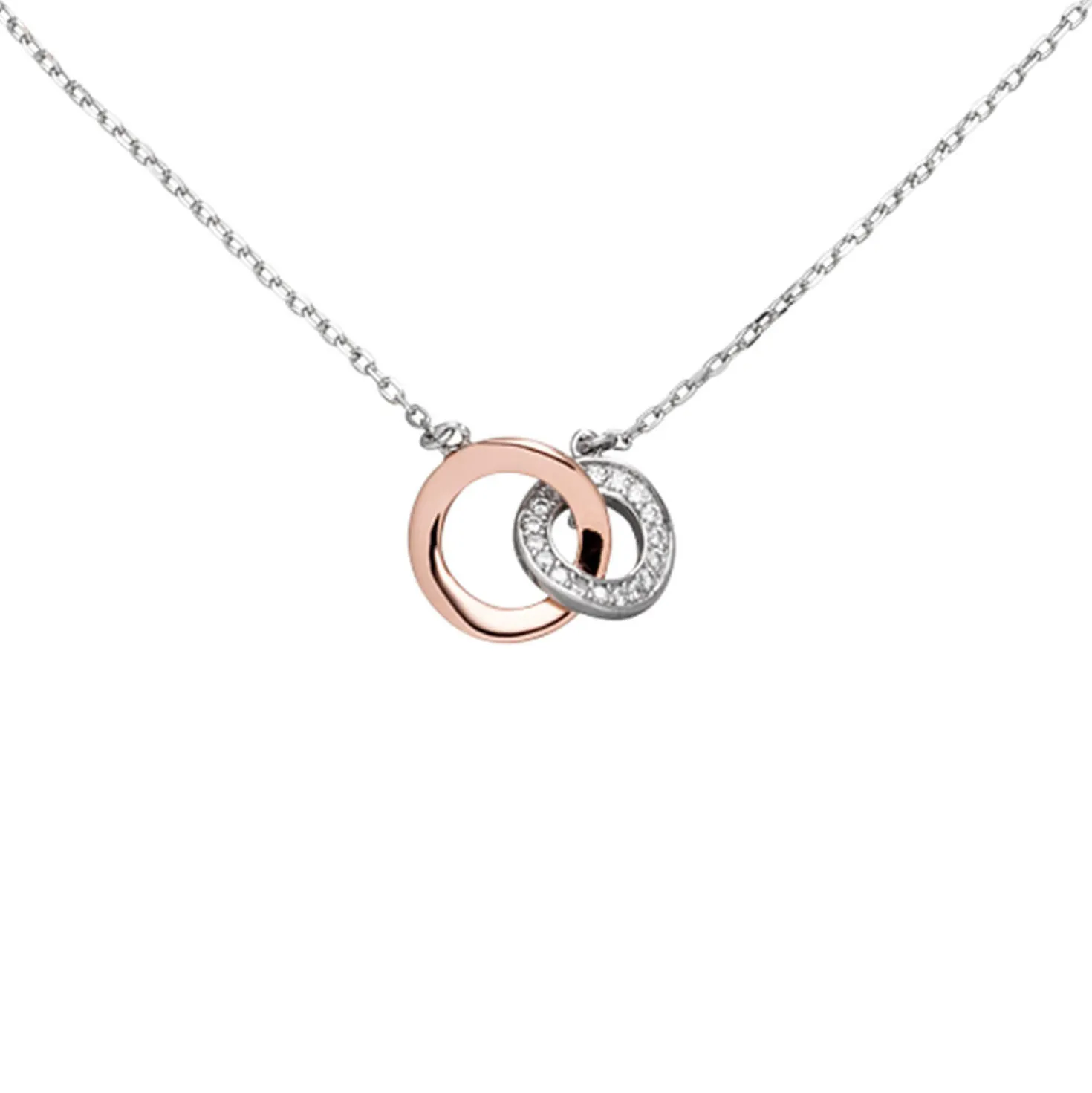Collier Ankerkette mit Anhänger 925 Silber bicolor vergoldet 18 Zirkonia 42-45cm